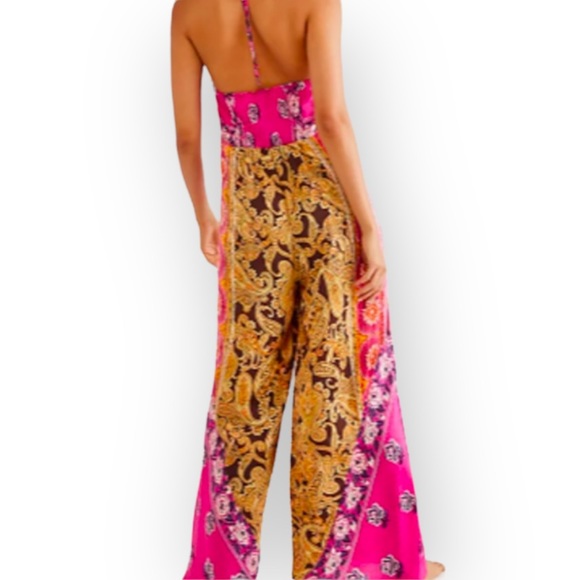Free People Miranda Printed Jumpsuit in hot pink combo size Small Paisley Print. - Picture 2 of 5